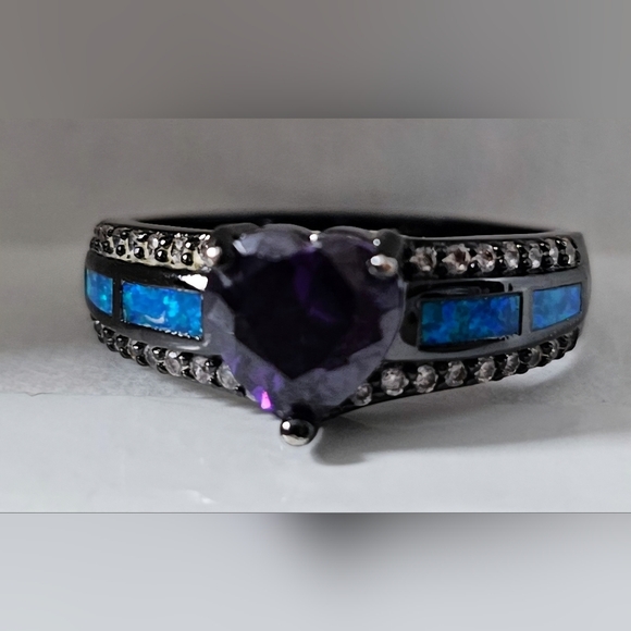 Mystic Heart Amethyst CZ Promise Ring* Faux Opals & sparkling clear stones Sz10 - Picture 4 of 5